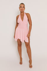 Pink Halterneck Hanky Hem Mini Dress - Jacira