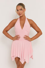 Pink Halterneck Hanky Hem Mini Dress - Jacira