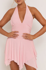 Pink Halterneck Hanky Hem Mini Dress - Jacira
