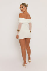 White Mesh Semi Sheer Long Sleeve Mini Dress - Lily