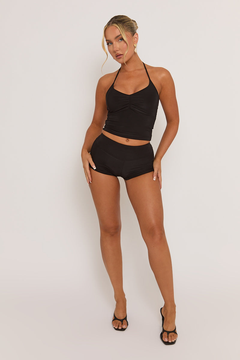 Black Halterneck Top and Short Co-ord Set - Adira