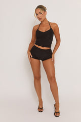 Black Halterneck Top and Short Co-ord Set - Adira