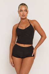 Black Halterneck Top and Short Co-ord Set - Adira