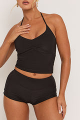 Black Halterneck Top and Short Co-ord Set - Adira