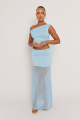 Sky Blue Asymmetric Top and Maxi Skirt Co-ord Set - Sama
