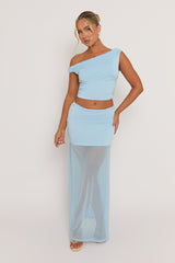 Sky Blue Asymmetric Top and Maxi Skirt Co-ord Set - Sama