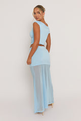 Sky Blue Asymmetric Top and Maxi Skirt Co-ord Set - Sama