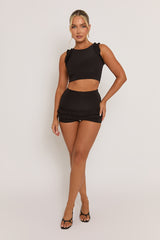 Black Ruffle Top and Short Co-ord Set - Cambria