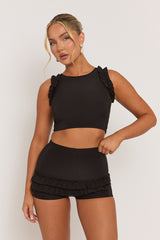 Black Ruffle Top and Short Co-ord Set - Cambria