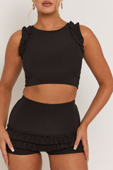 Black Ruffle Top and Short Co-ord Set - Cambria