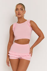 Pink Ruffle Top and Short Co-ord Set - Cambria