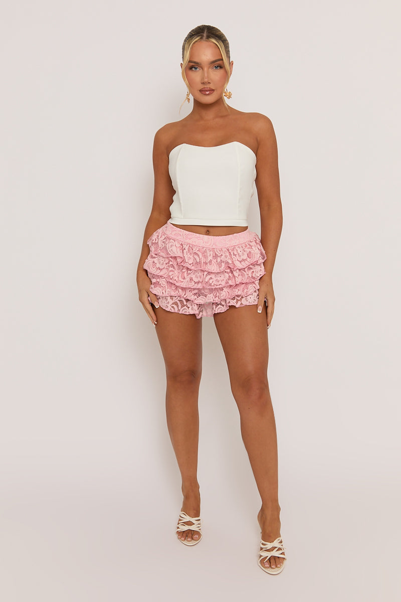 Pink Lace Tiered Skort - Gianna