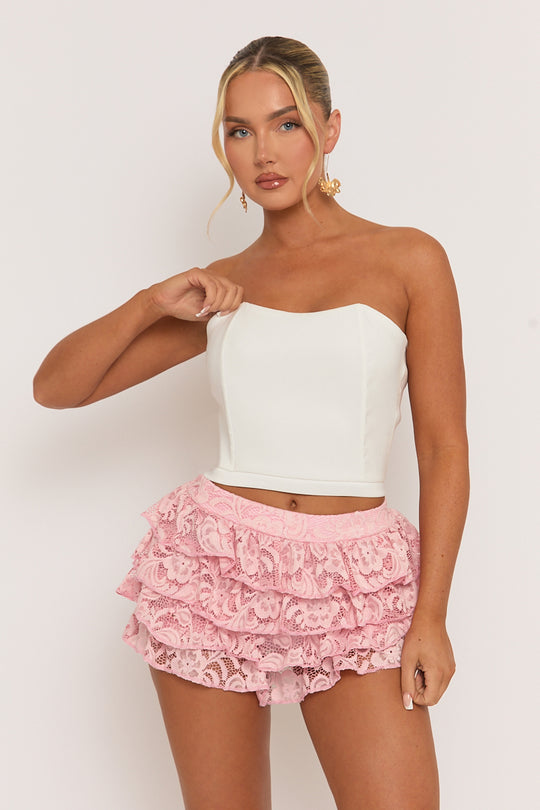 Pink Lace Tiered Skort - Gianna