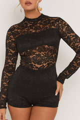 Black High Neck Lace Playsuit - Demi