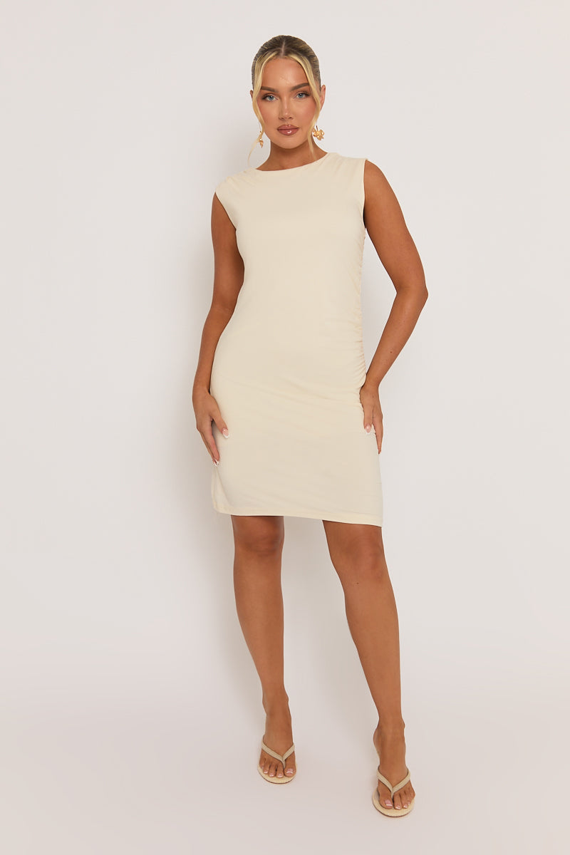Cream Ruched Side Shift Mini Dress - Irina