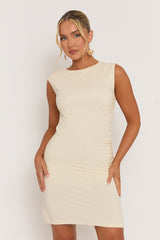 Cream Ruched Side Shift Mini Dress - Irina
