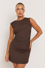 Chocolate Ruched Side Shift Mini Dress - Irina