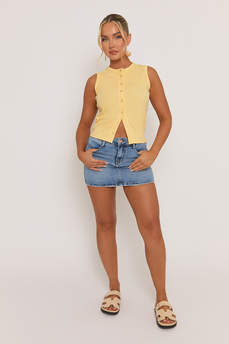 Mid Blue Acid Wash Denim Mini Skirt - Lainey