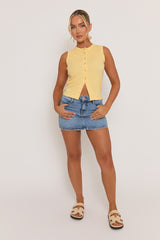 Yellow Sleeve Button Up Rib Top - Nikolina