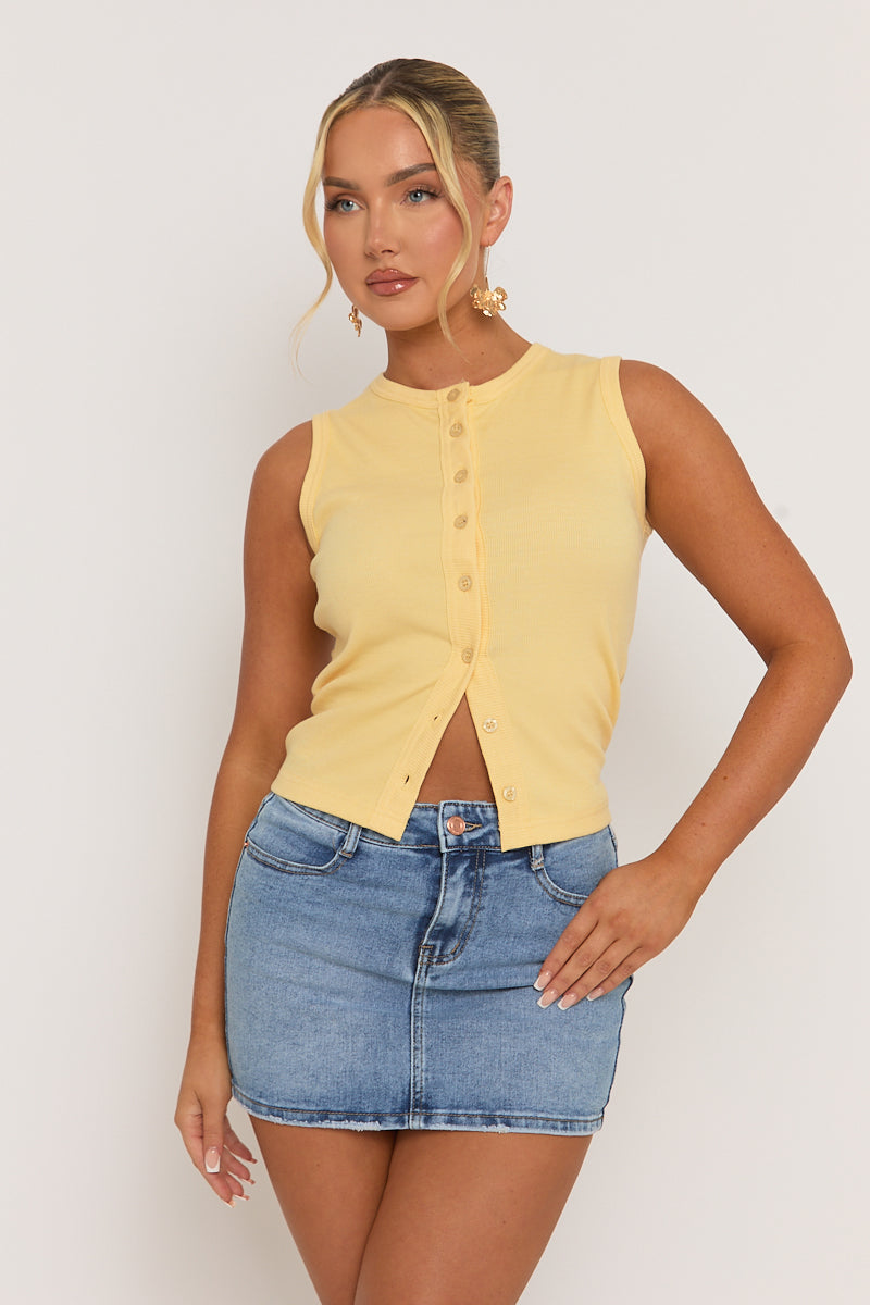 Yellow Sleeve Button Up Rib Top - Nikolina