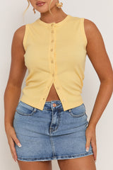 Yellow Sleeve Button Up Rib Top - Nikolina