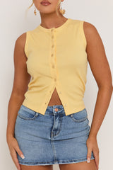 Yellow Sleeve Button Up Rib Top - Nikolina
