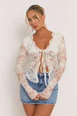 White Lace Tie Front Top - Lana