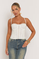 White Lace Back Boned Corset Top - Aleks