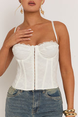White Lace Back Boned Corset Top - Aleks