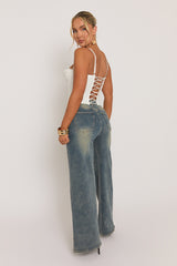 White Lace Back Boned Corset Top - Aleks