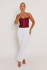 Wine Lace Back Boned Corset Top - Aleks