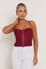 Wine Lace Back Boned Corset Top - Aleks