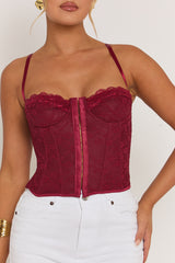 Wine Lace Back Boned Corset Top - Aleks