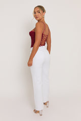 Wine Lace Back Boned Corset Top - Aleks