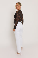 Black Lace Tie Front Top - Lana