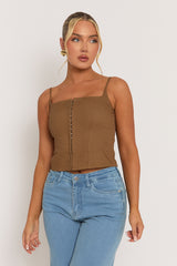 Brown Square Neck Corset Top - Elizabeth