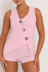 Pink Asymmetric Waistcoat & Shorts Co-ord Set - Stella