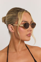 Gold Oval Frame Brown Tinted Lense Sunglasses - Gloria