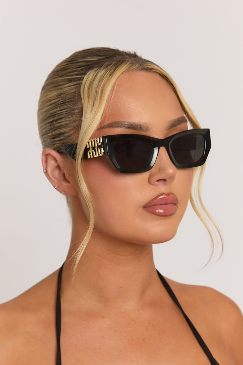 Black Cat Eye Frame Side Logo Sunglasses - Frances