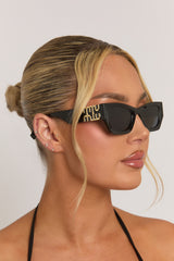 Black Cat Eye Frame Side Logo Sunglasses - Frances