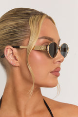 Gold Oval Frame Black Tinted Lense Sunglasses - Grady