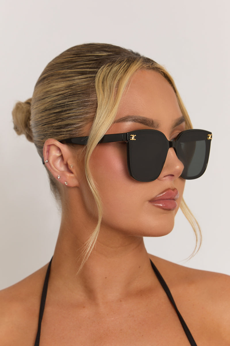 Black Oversized Logo Detail Sunglasses - Gwen