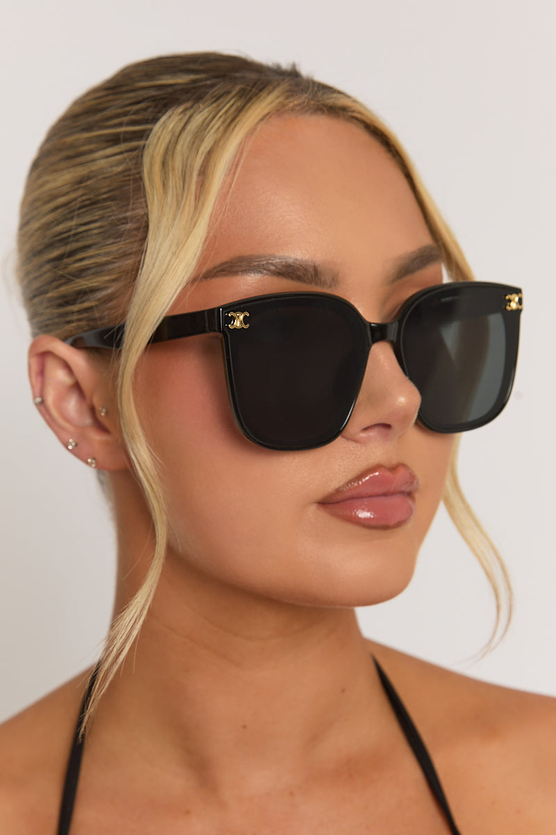 Black Oversized Logo Detail Sunglasses - Gwen