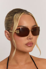 Gold Frameless Brown Tinted Lense Sunglasses - Gigi
