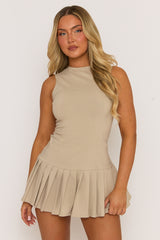 Beige Pleated Hem Shift Dress - Merrilyn Mo