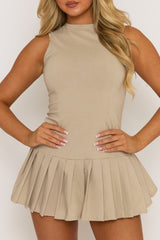 Beige Pleated Hem Shift Dress - Merrilyn Mo