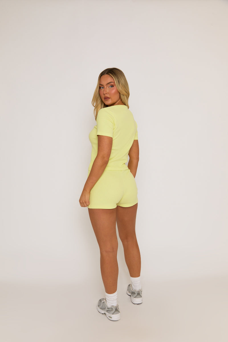 Yellow Rib Button Front Top and Short Loungewear Co-ord Set - Dua
