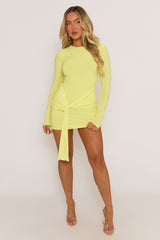 Yellow Knot Front Long Sleeve Mini Dress - Juliet