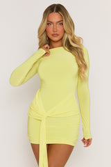 Yellow Knot Front Long Sleeve Mini Dress - Juliet