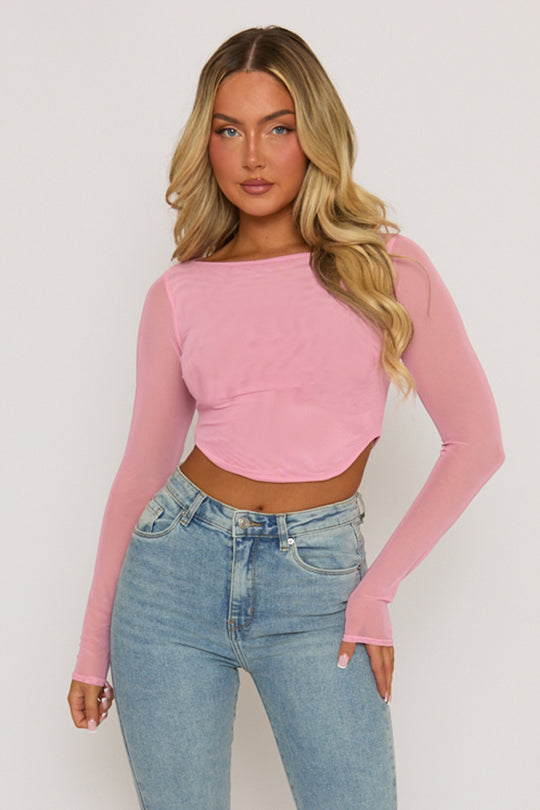 Pink Semi Sheer Mesh Top - Rosaleen